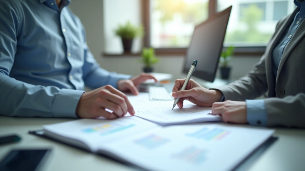 Accountant reviewing audit checklist with compliance documentation and company records organized on desk