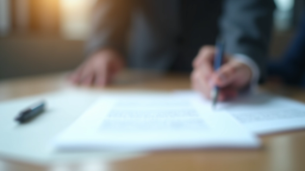 Business contract and agreement documents with pen on desk showing corporate transaction documentation